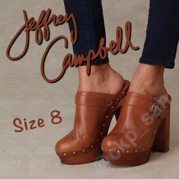 Jeffrey Campbell Shoes - Jeffrey Campbell Tan Charli C Heeled Leather Platform Clog Sz 8